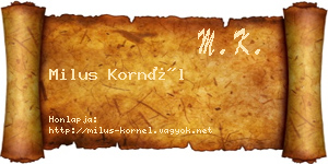 Milus Kornél névjegykártya
